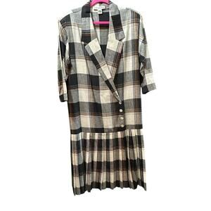 Vintage Jones New York Women's Cotton Blend Plaid Blazer Dress Size Medium